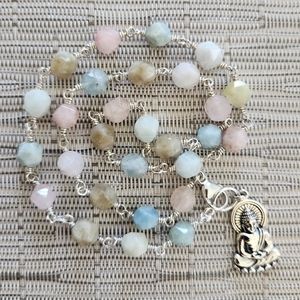 MORGANITE NECKLACE W/ 925 SILVER BUDDHA PENDANT--19"